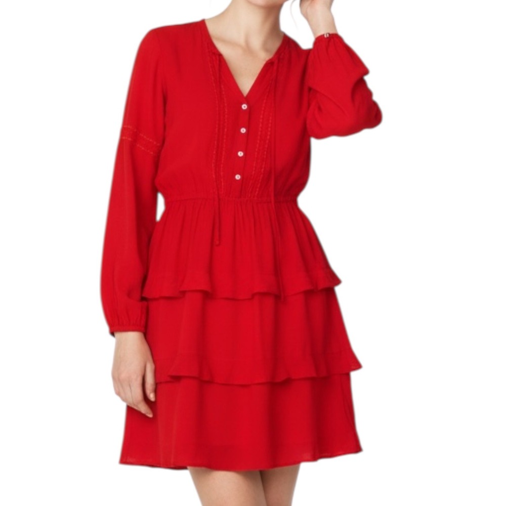 Sunday in Brooklyn Anthropologie Red Boho Tiered Peasant Dress Size Small